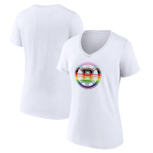 Women's Fanatics Branded White Boston Bruins Team Pride Logo V-Neck T-Shirt