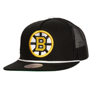 Men's Mitchell & Ness Black Boston Bruins Roper Trucker Snapback Hat